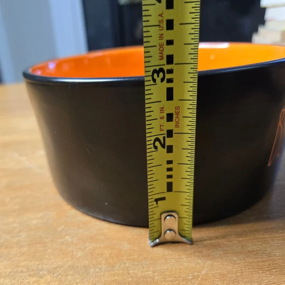 Rae Dunn Pet Bowl Small Black Orange Beware Of Me Halloween Spooky Ceramic